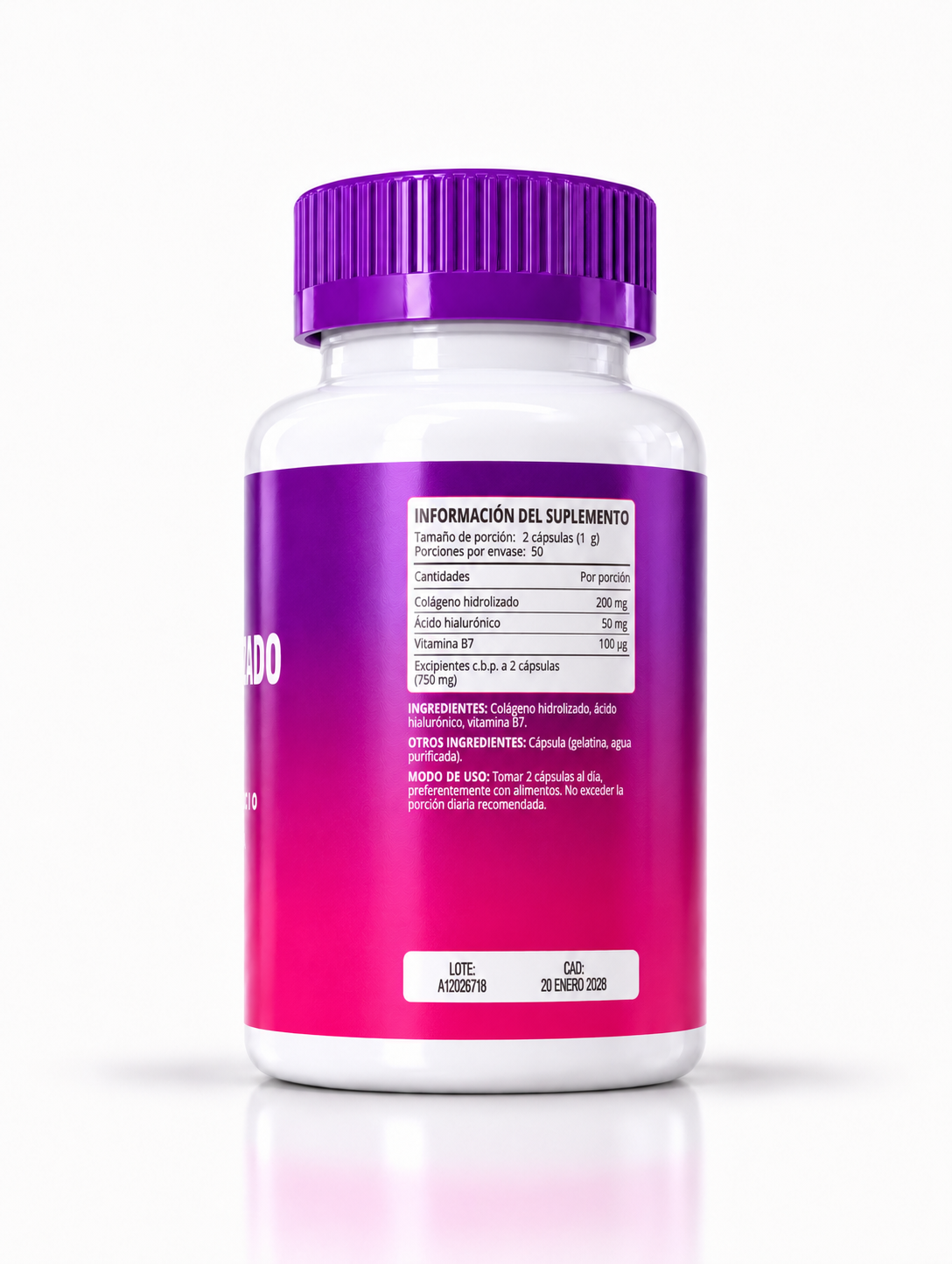 Colageno Hidrolizado Support 100 Cápsulas 1 g por porción.